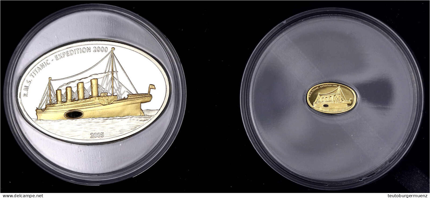Gedenkmünzensatz Titanic-Expedition 2000. 25 Dollars Gold (1/25 Unze) Und 10 Dollars Silber Mit Teilvergoldung (25 G. St - Liberia