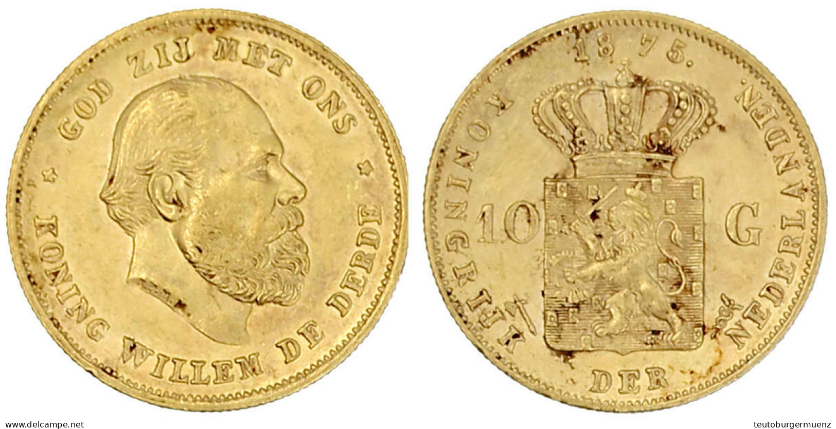 10 Gulden 1875. 6,72 G. 900/1000. Vorzüglich, Kl. Randfehler. Krause/Mishler 105. Friedberg 342. - Other & Unclassified