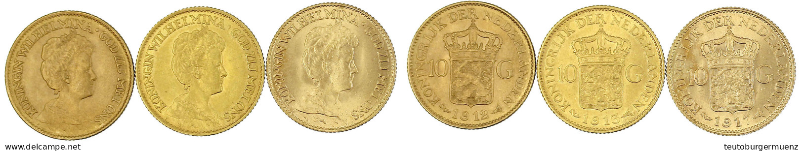 3 X 10 Gulden: 1912, 1913 Und 1917. Je 6,73 G. 900/1000. Vorzüglich/Stempelglanz Bis Stempelglanz. Krause/Mishler 149. F - Other & Unclassified