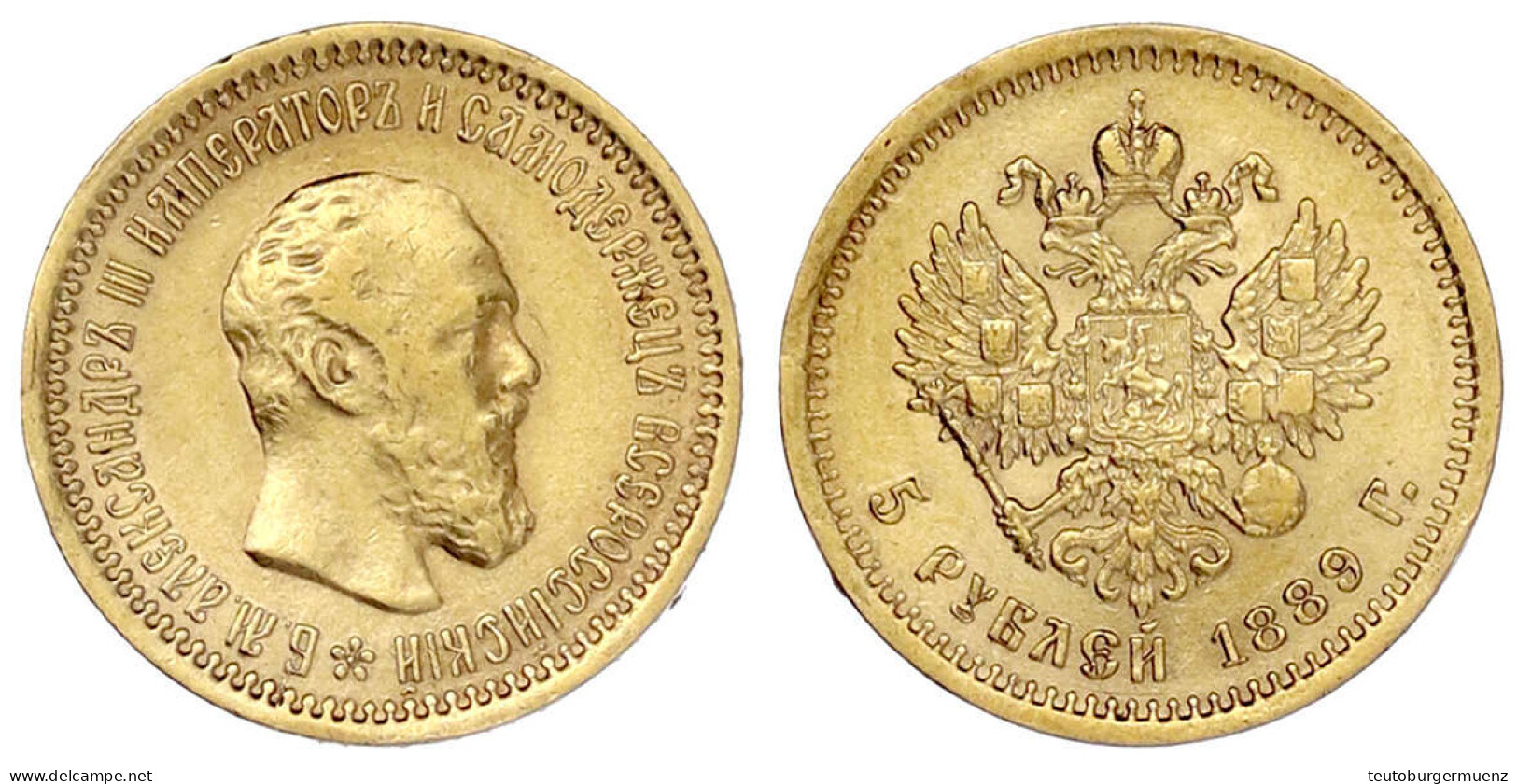 5 Rubel 1889, St. Petersburg. Ohne Mmz. Am Halsabschnitt. 6,45 G. 900/1000. Sehr Schön/vorzüglich. Bitkin 34. Friedberg  - Rusland