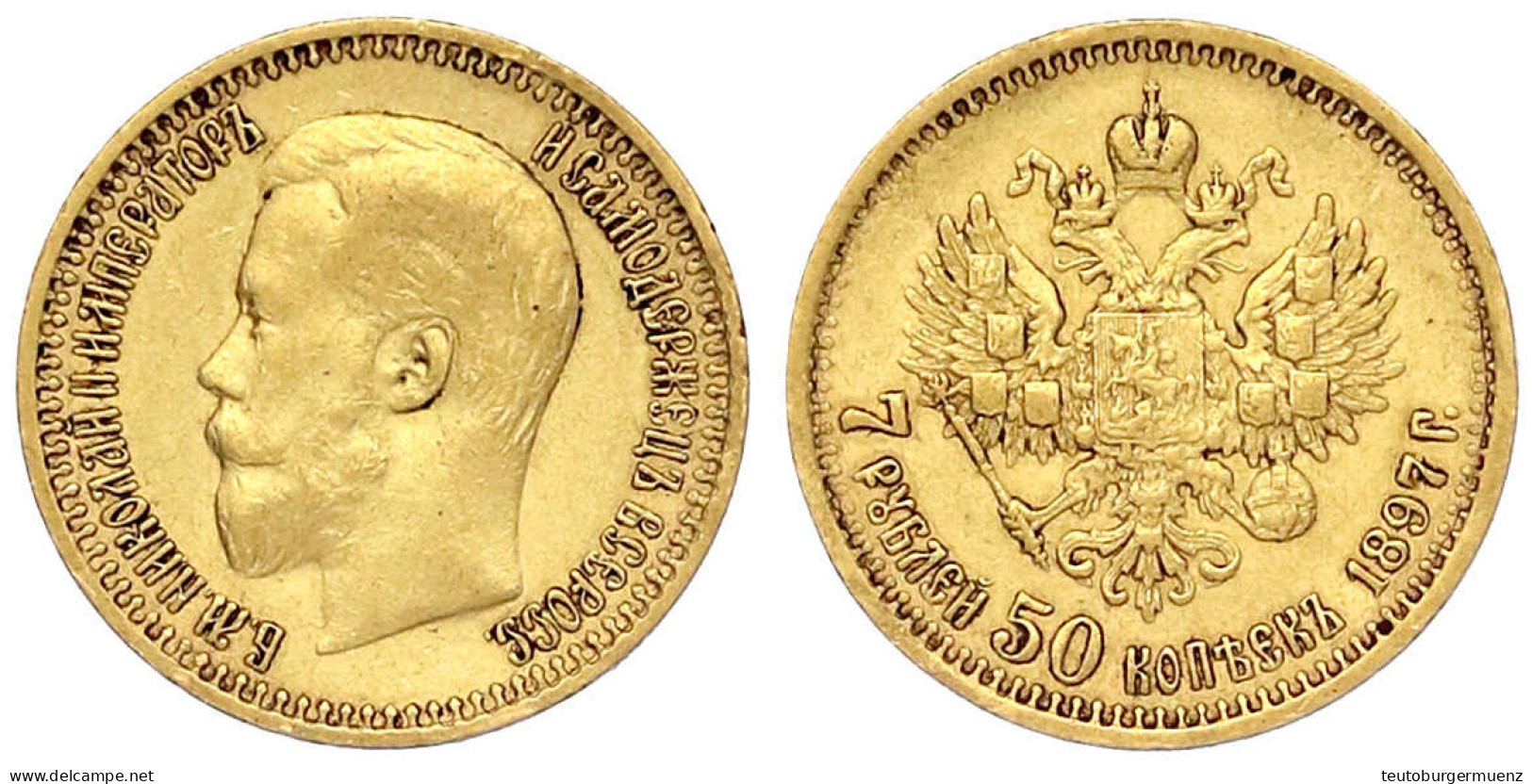 7 1/2 Rubel 1897. 6,45 G. 900/1000. Normaler Randstab. Gutes Sehr Schön, Kl. Randfehler. Bitkin 17. - Russie