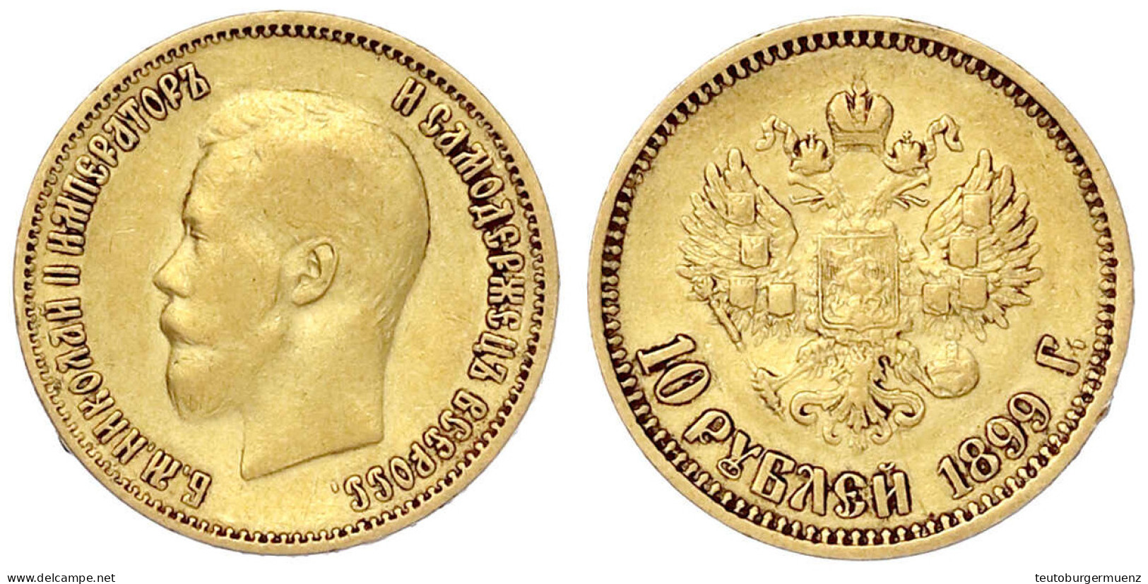 10 Rubel 1899, St. Petersburg. 8,60 G. 900/1000. Gutes Sehr Schön. Bitkin 4. Friedberg 179. - Rusia