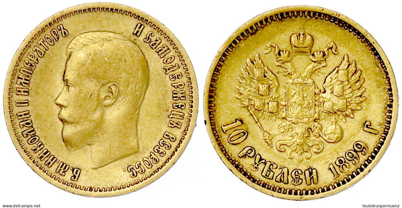 10 Rubel 1899, St. Petersburg. 8,60 G. 900/1000. Gutes Sehr Schön. Bitkin 6. Friedberg 179. - Russland