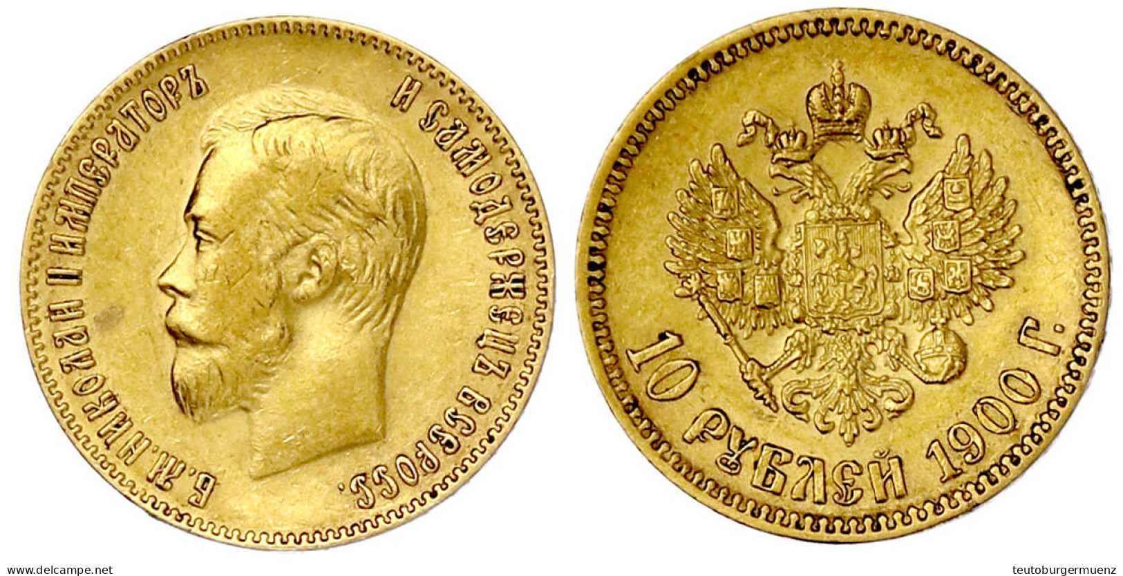 10 Rubel 1900, St. Petersburg. 8,60 G. 900/1000. Vorzüglich. Bitkin 7. - Russie