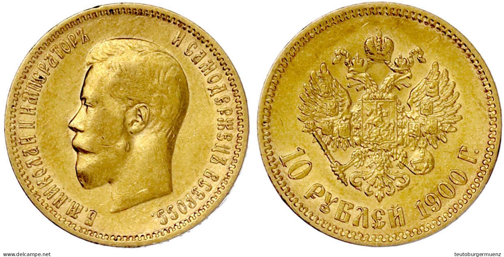 10 Rubel 1900, St. Petersburg. 8,60 G. 900/1000. Sehr Schön/vorzüglich. Bitkin 7. - Russland