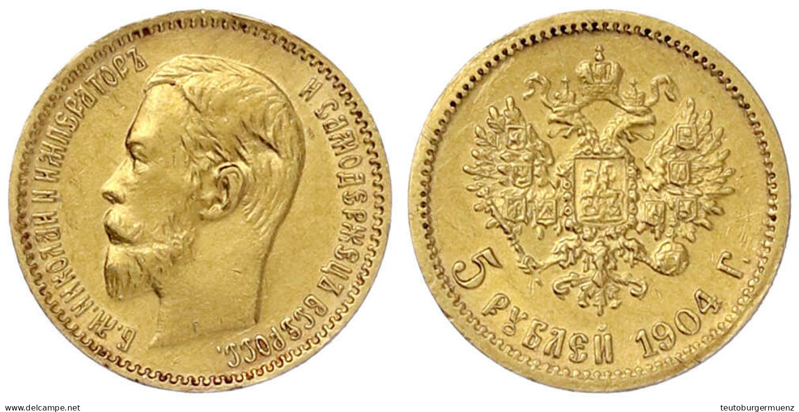 5 Rubel 1904, St. Petersburg. 4,30 G. 900/1000. Vorzüglich. Bitkin 31. Friedberg 180. - Rusland