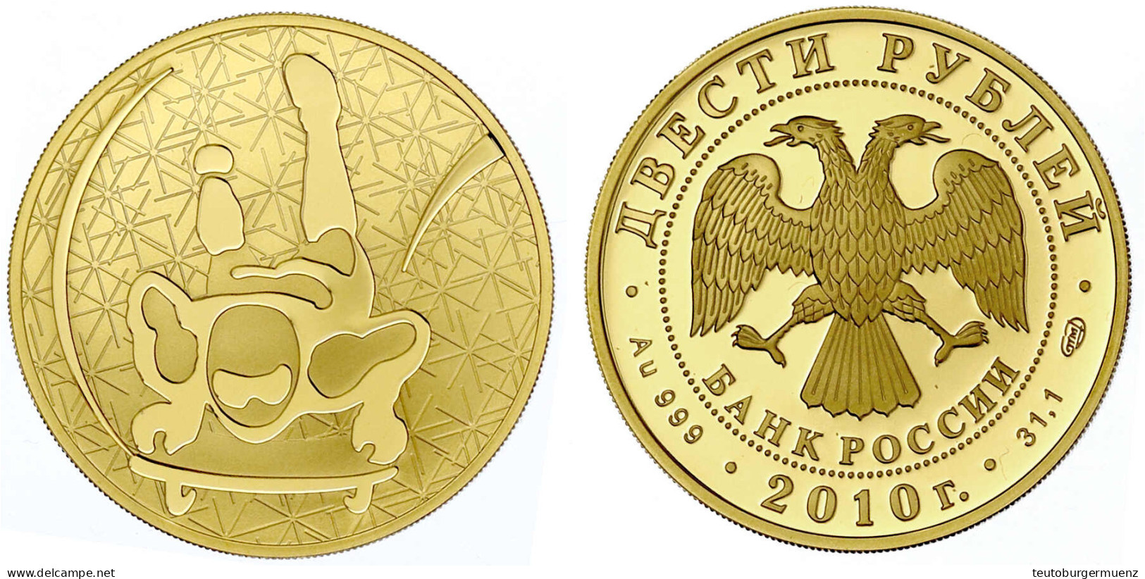 200 Rubel (1 Unze Gold) 2010 Skeleton. Mit Zertifikat. Aufl. Nur 500 Exemplare. Polierte Platte. Yeoman 1262. - Russie