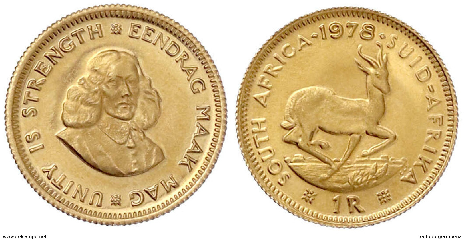 1 Rand 1978. 3,99 G. 917/1000. Polierte Platte, Min. Berieben. Yeoman 63. Friedberg 12. - South Africa