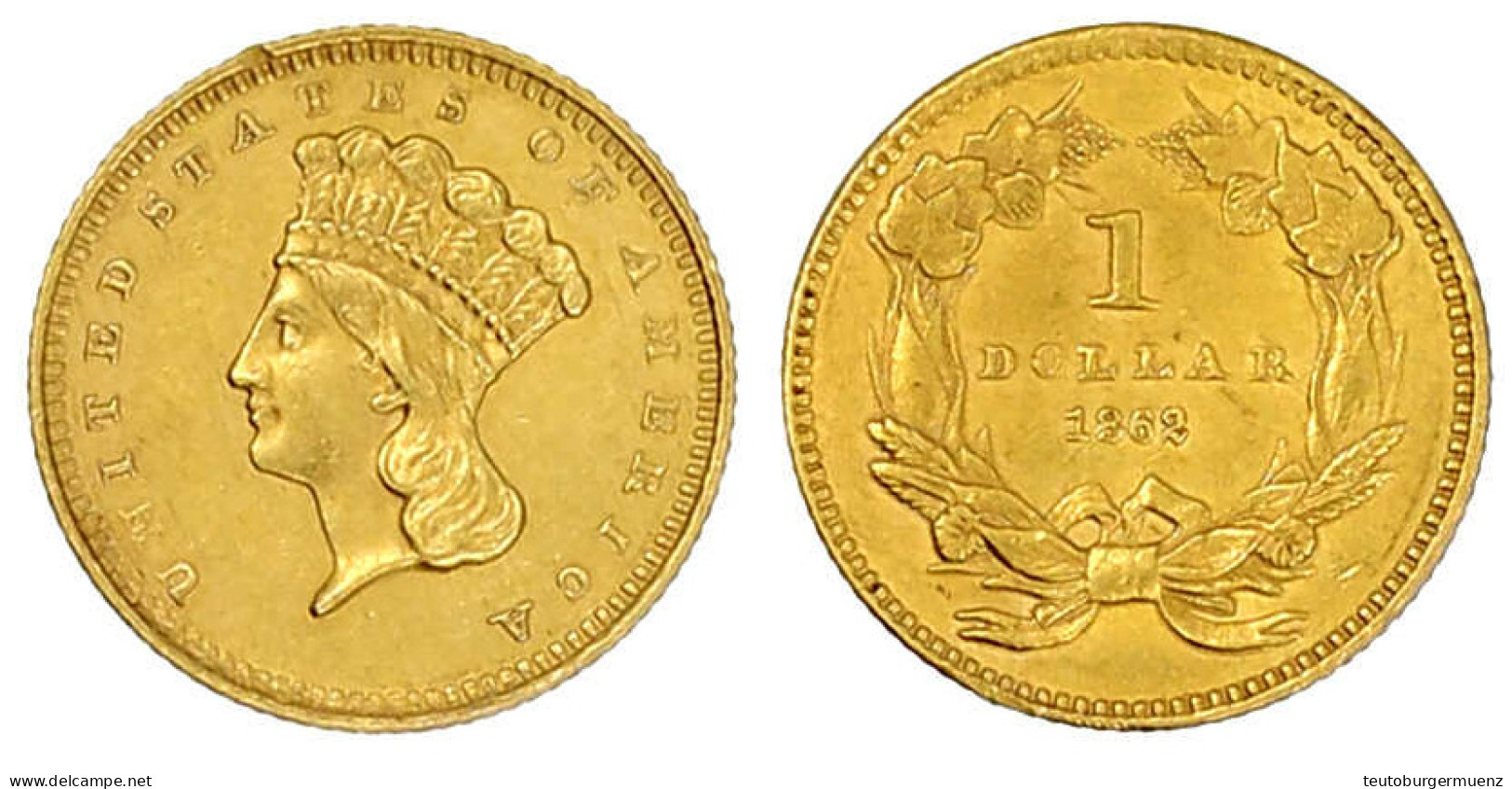 Dollar 1862, Philadelphia. Indian Head. 1,67 G. 900/1000. Gutes Vorzüglich, Kl. Randfehler. Krause/Mishler 86. - Autres & Non Classés