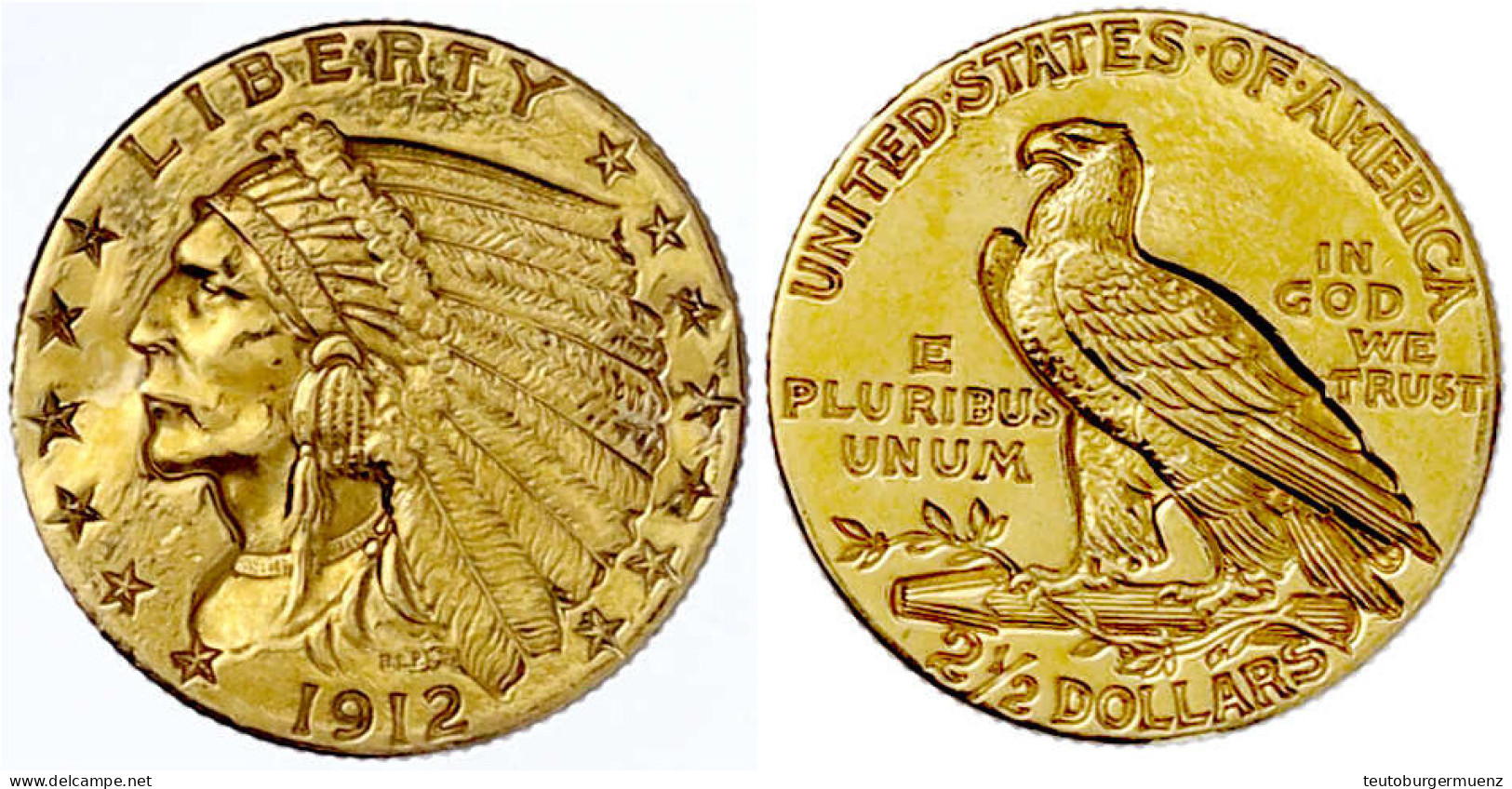 2 1/2 Dollars 1912, Philadelphia. Indian Head. 4,16 G. 900/1000. Sehr Schön, Broschierspuren Und Etwas Berieben. Krause/ - Other & Unclassified
