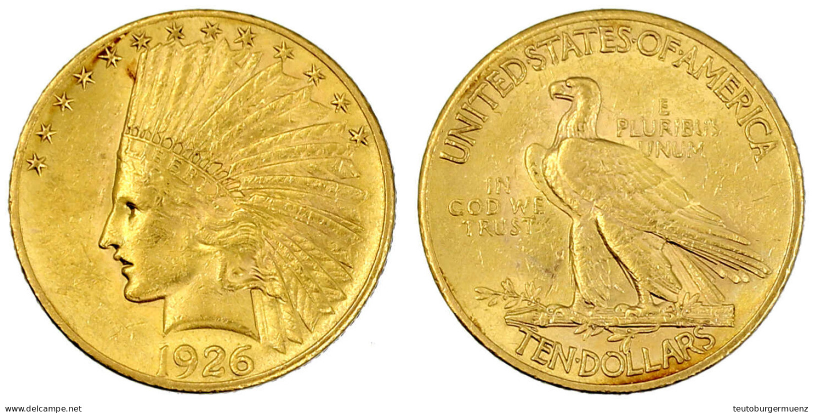 10 Dollars 1926, Philadelphia. Indian Head. 16,72 G. 900/1000. Vorzüglich, Kl. Kratzer. Krause/Mishler 130. - Otros & Sin Clasificación
