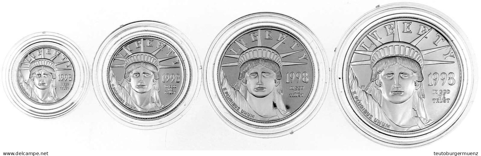 Proofset PLATIN Mit 4 Münzen: 10, 25, 50 Und 100 Dollar 1998 W, West Point Mint. American Eagle. 1/10, 1/4, 1/2 Und 1 Un - Sonstige & Ohne Zuordnung