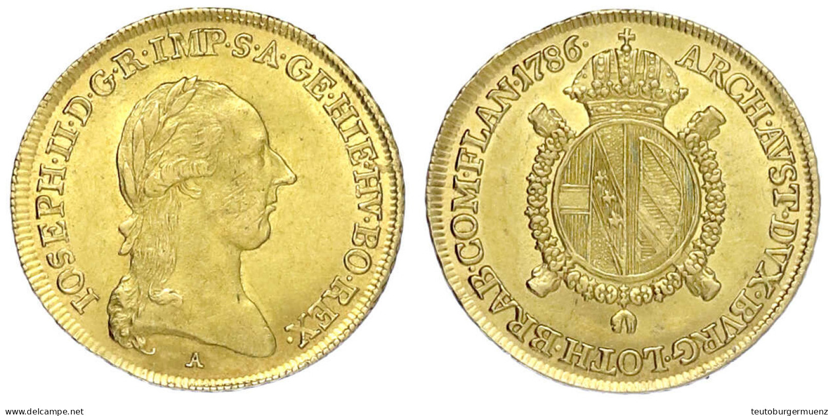 1/2 Sovrano 1786 A, Wien. 5,55 G. Vorzüglich, Min. Justiert. Herinek 101. - Goldmünzen