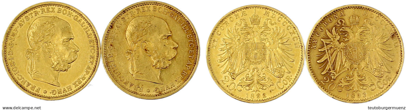 2 X 20 Kronen 1892 Und 1893. Je 6,78 G. 900/1000. Beide Vorzüglich. Herinek 330, 331. Friedberg 421. - Monedas En Oro