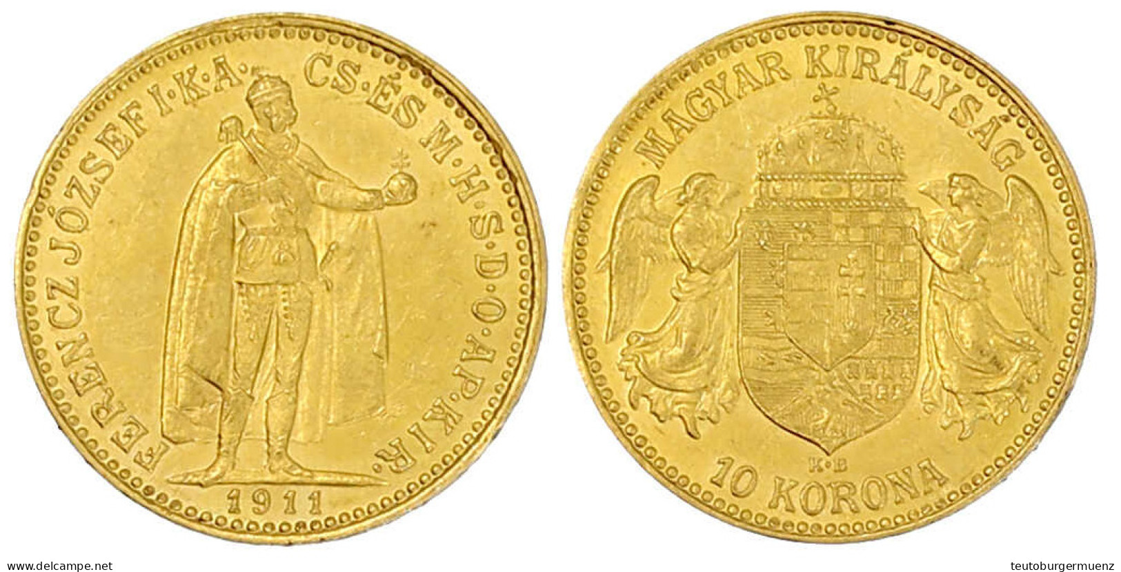 10 Korona 1911 KB. Stehender Herrscher, Ausgabe Für Ungarn. 3,38 G. 900/1000. Gutes Vorzüglich. Herinek 411. Friedberg 2 - Gold Coins