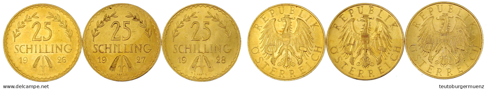 3 X 25 Schilling: 1926, 1927, 1928. Je 5,87 G. 900/1000. Alle Vorzüglich/Stempelglanz. J. 436 (3). Friedberg 521 (3). - Autriche