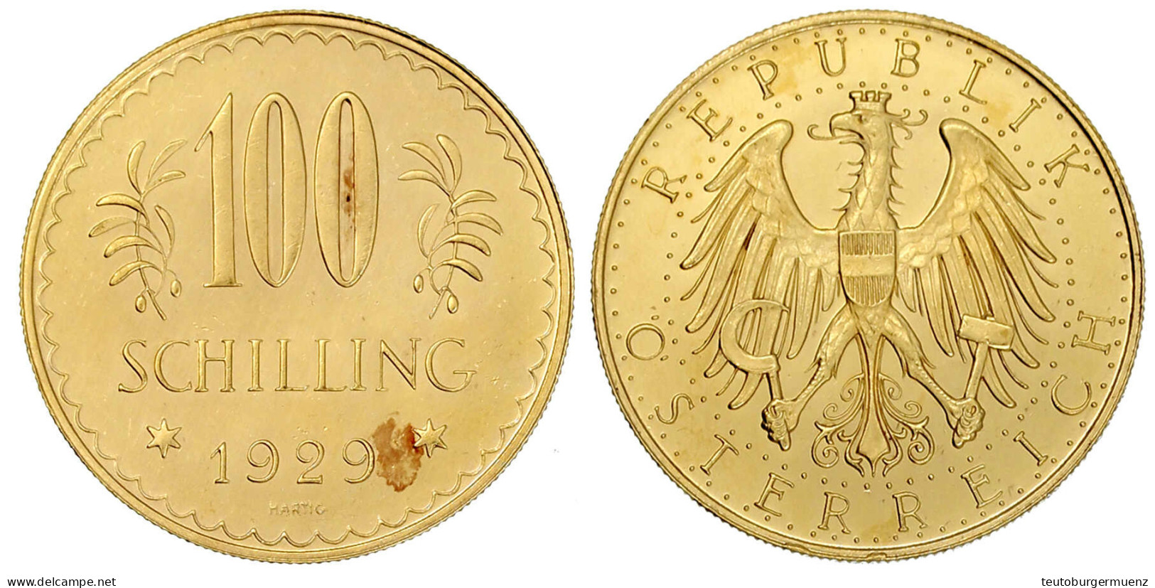 100 Schilling 1929. 23,52 G. 900/1000. Vorzüglich/Stempelglanz Aus Erstabschlag, Leichter Fleck. Nile Post 5. Friedberg  - Autriche