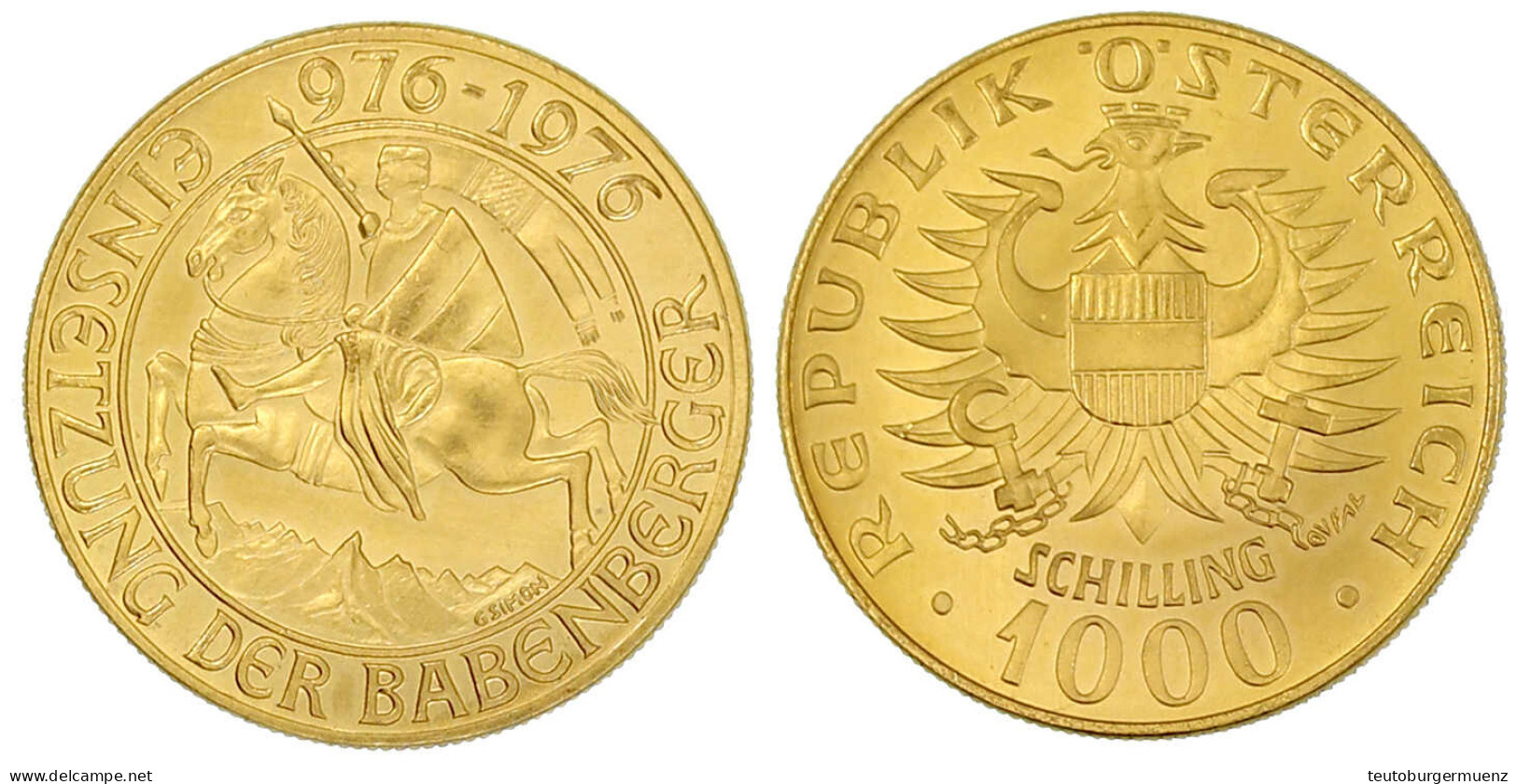 1000 Schilling 1976. Babenberger. 13,5 G. 900/1000. Prägefrisch - Oesterreich