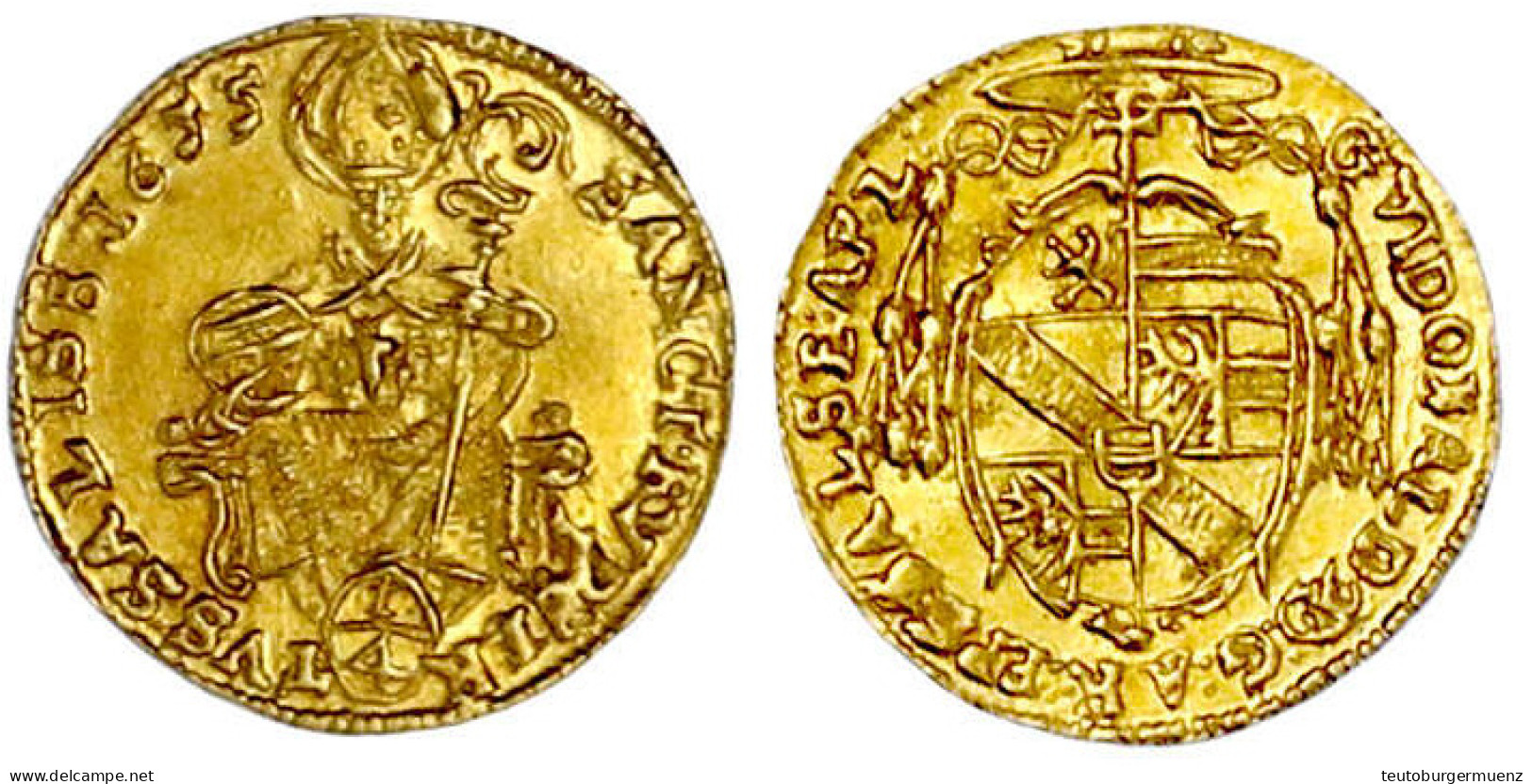 1/4 Dukat 1655. Vorzüglich/Stempelglanz. Zöttl 1781. Probst 1465. Friedberg 777. - Gold Coins