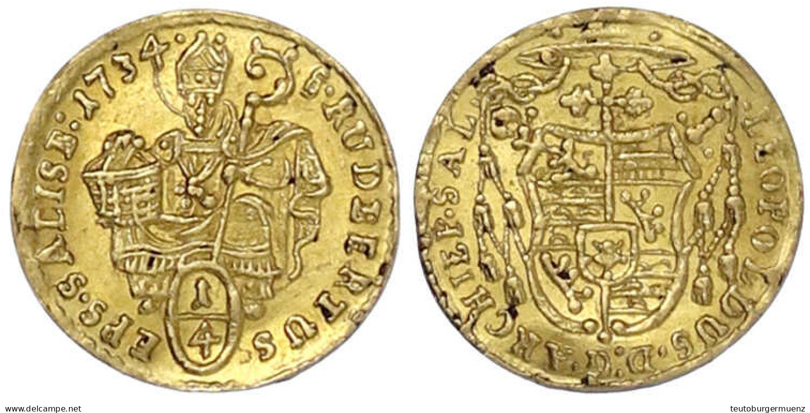 1/4 Dukat 1734. 0,86. Vorzüglich. Zöttl 2563 (Typ 1). Probszt 2130. Friedberg 851. - Gold Coins