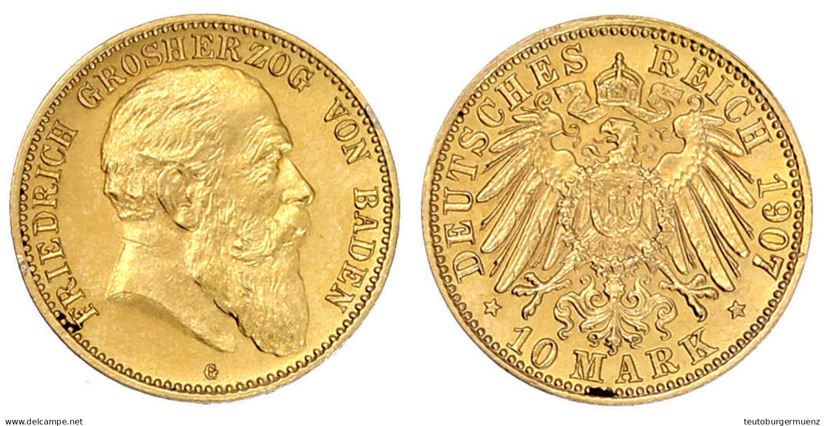 10 Mark 1907 G. Gutes Vorzüglich, Kl. Randfehler. Jaeger 190. - 5, 10 & 20 Mark Gold