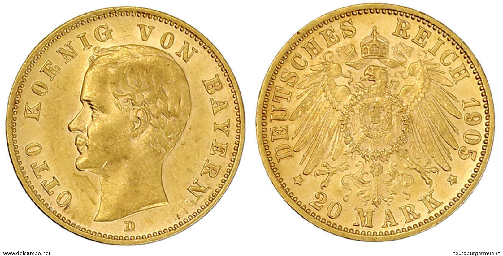 20 Mark 1905 D. Gutes Vorzüglich, Min. Randfehler. Jaeger 200. - 5, 10 & 20 Mark Oro