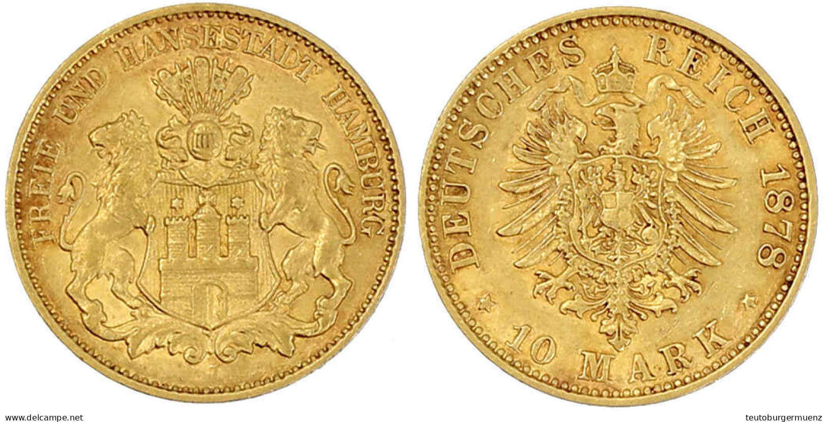 10 Mark 1878 J. Vorzüglich/Stempelglanz. Jaeger 209. - 5, 10 & 20 Mark Gold