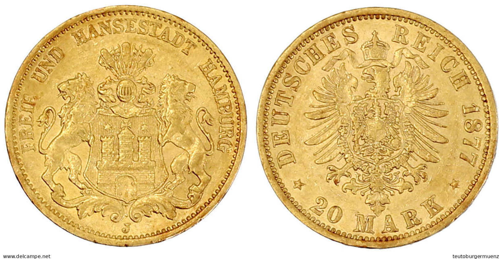 20 Mark 1877 J. Vorzüglich. Jaeger 210. - 5, 10 & 20 Mark Oro