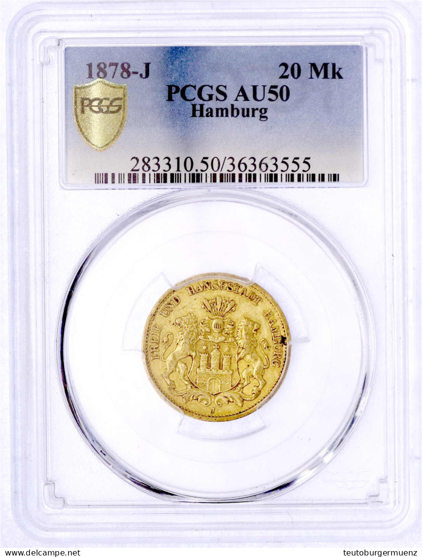 20 Mark 1878 J. Im PCGS-Blister Mit Grading AU 50. Jaeger 210. - 5, 10 & 20 Mark Gold