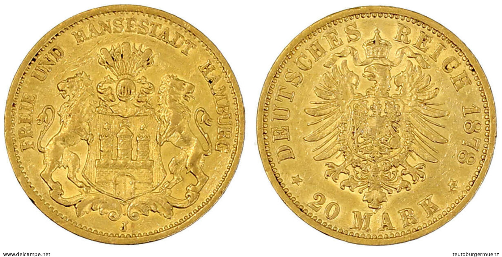 20 Mark 1878 J. Sehr Schön, Kl. Kratzer Und Min. Randfehler. Jaeger 210. - 5, 10 & 20 Mark Gold