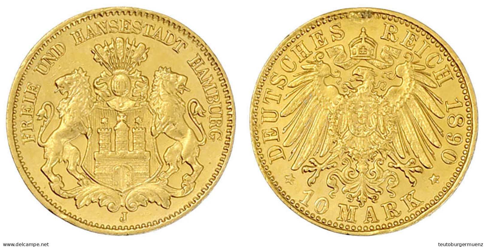 10 Mark 1890 J. Sehr Schön, Henkelspur Und Kl. Randfehler. Jaeger 210. - 5, 10 & 20 Mark Gold