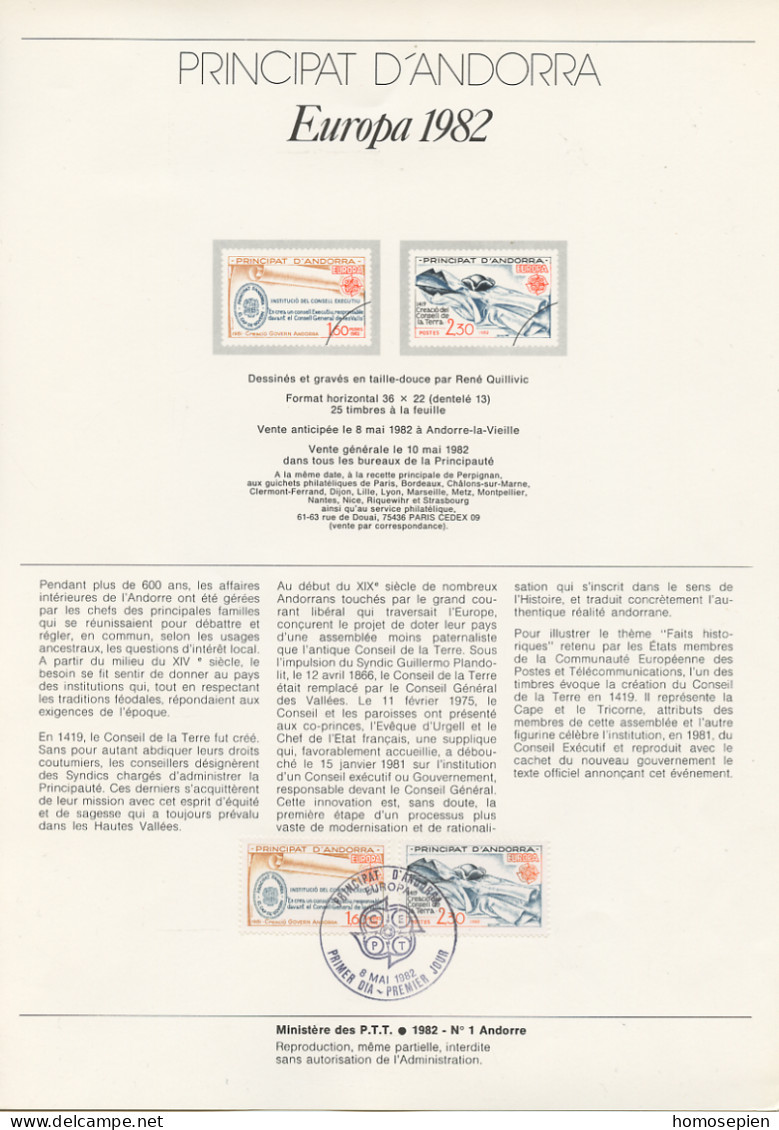 Andorre Français - Andorra Document 1982 Y&T N°DP300 à 301 - Michel N°PD321 à 322 (o) - EUROPA - Format A4 - Type 1(PTT) - Lettres & Documents