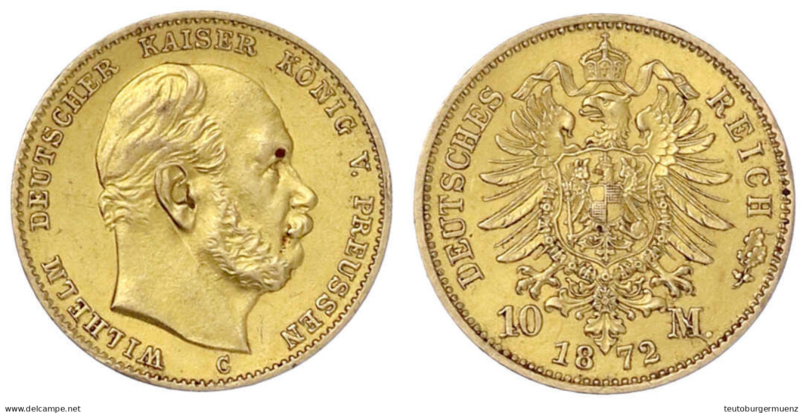 10 Mark 1872 C. Sehr Schön/vorzüglich, Kl. Randfehler. Jaeger 242. - 5, 10 & 20 Mark Gold