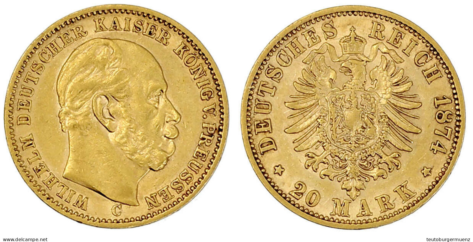 20 Mark 1874 C. Vorzüglich, Selten. Jaeger 246. - 5, 10 & 20 Mark Gold