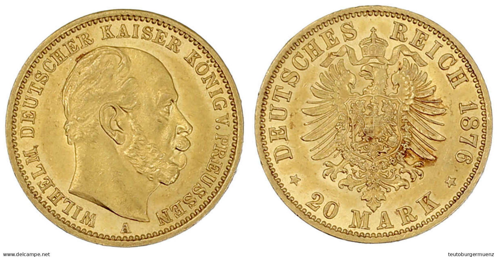 20 Mark 1876 A. Fast Stempelglanz, Prachtexemplar. Jaeger 246. - 5, 10 & 20 Mark Goud