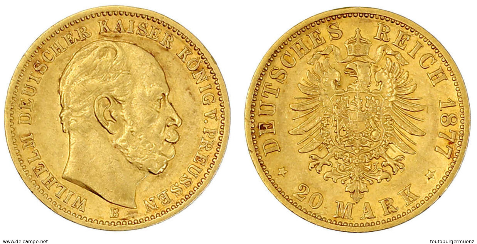 20 Mark 1877 B. Vorzüglich. Jaeger 246. - 5, 10 & 20 Mark Gold