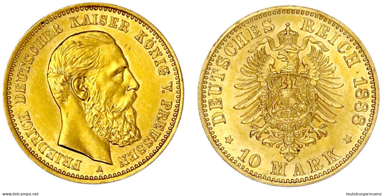 10 Mark 1888 A. Vorzüglich/Stempelglanz. Jaeger 247. - 5, 10 & 20 Mark Or