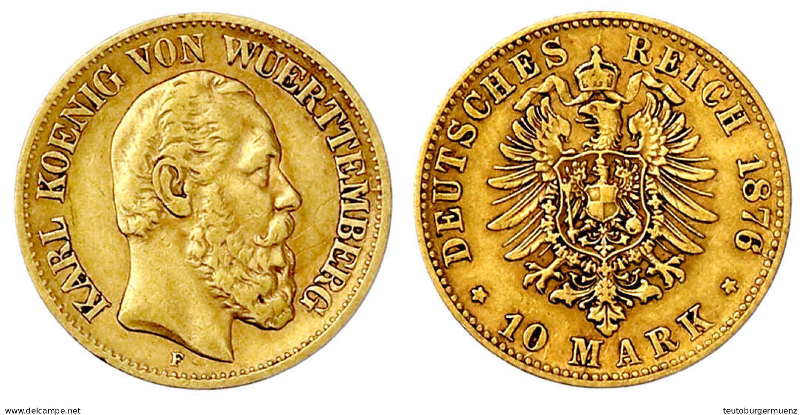 10 Mark 1876 F. Sehr Schön. Jaeger 292. - 5, 10 & 20 Mark Or