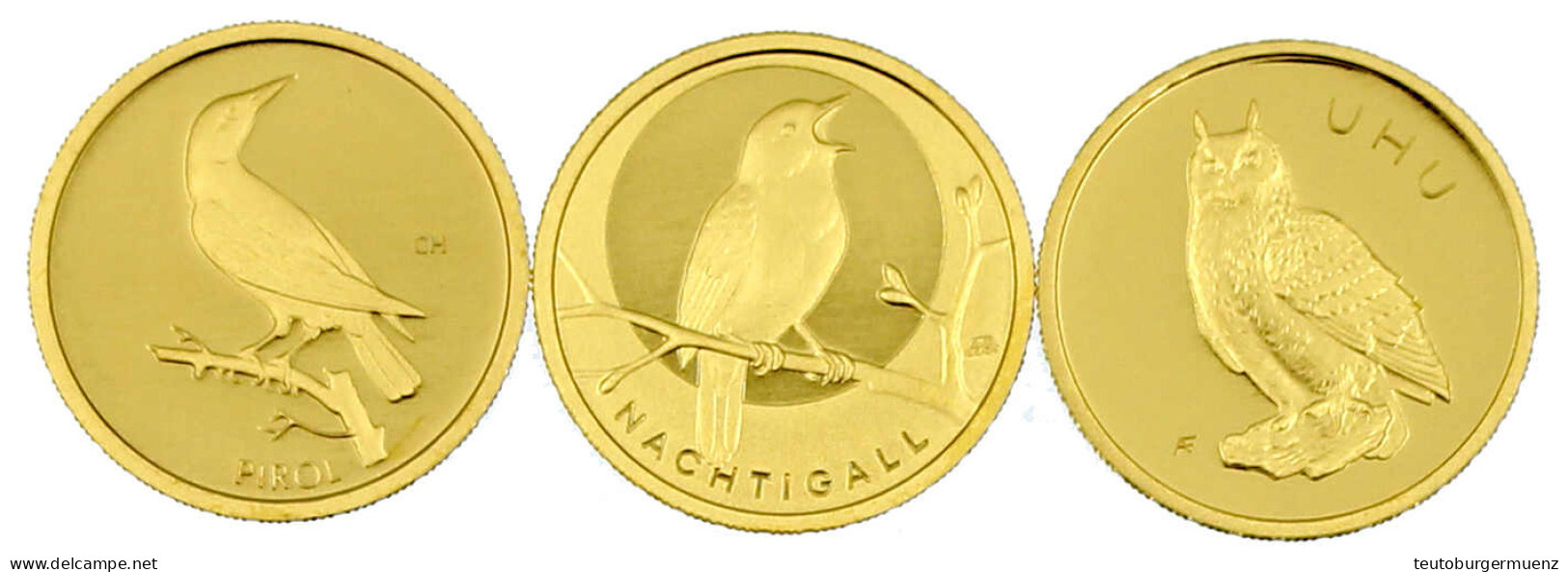 3 X 20 Euro Heimische Vögel: 2016 Nachtigall J, 2017 Pirol F, 2018 Uhu J. In Kapseln Ohne Zertifikate. Je 1/8 Unze Feing - Germany