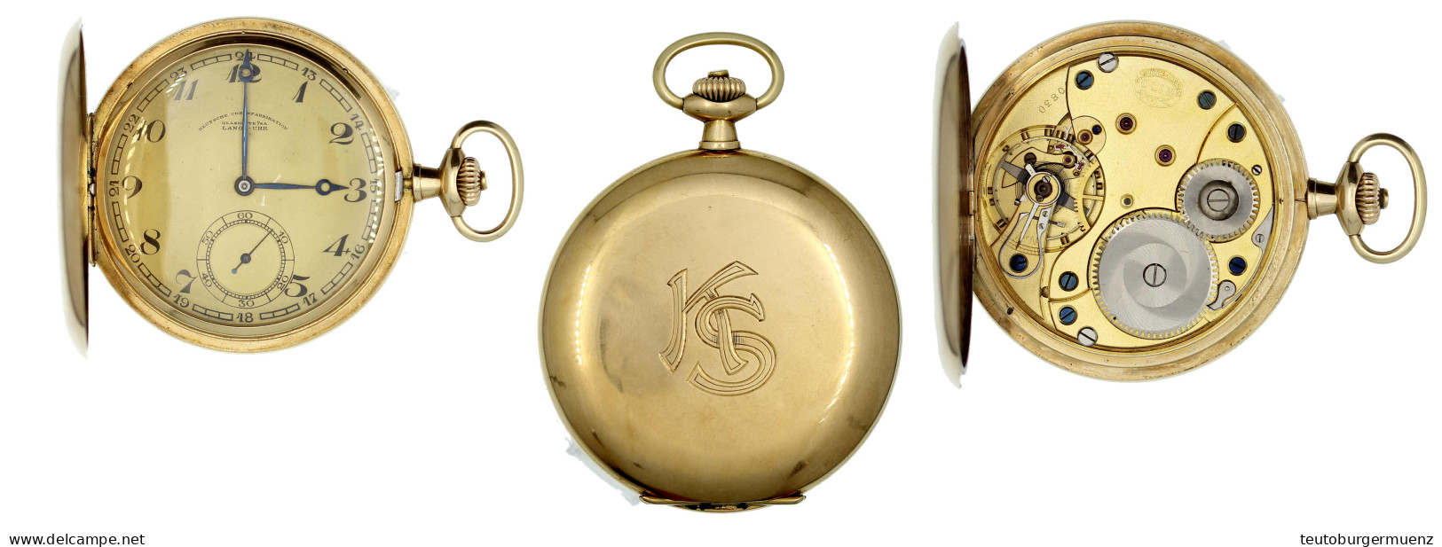 Herrensavonette Gelbgold 585/1000, Um 1913/1922. Hersteller Glashütte OLIW, Dresden. 51 Mm; 86,05 G. Deckel Graviertes " - Autres & Non Classés