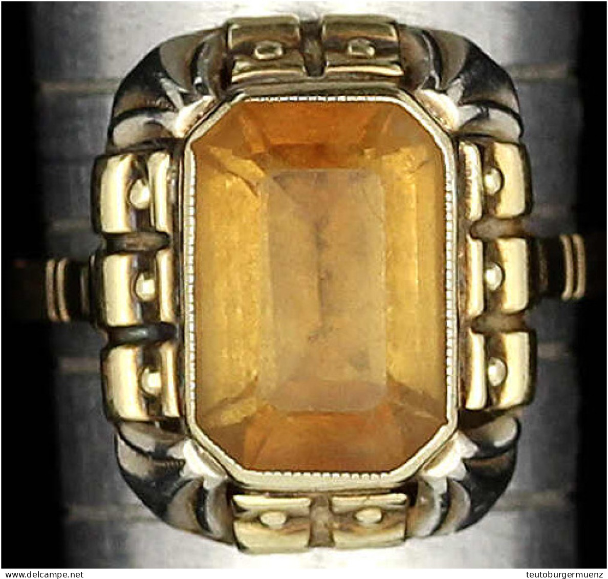 Damenring Gelbgold 585/1000 Mit Rechteckigem Zitrin. Ringgröße 17. 5,41 G - Sonstige & Ohne Zuordnung