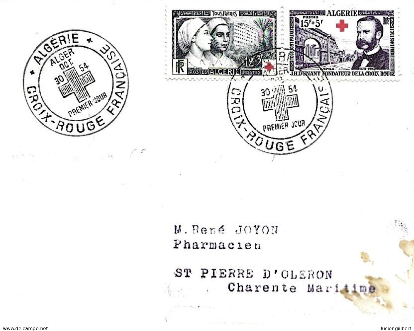 ALGERIE -   CROIX ROUGE -  1ER JOUR - SUR COURRIER  -  1954 - FDC