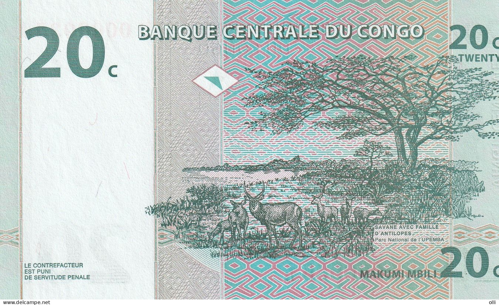 CONGO Dem:Rep. 20 Centime - 1997  P- 83 - Unc. - Repubblica Democratica Del Congo & Zaire