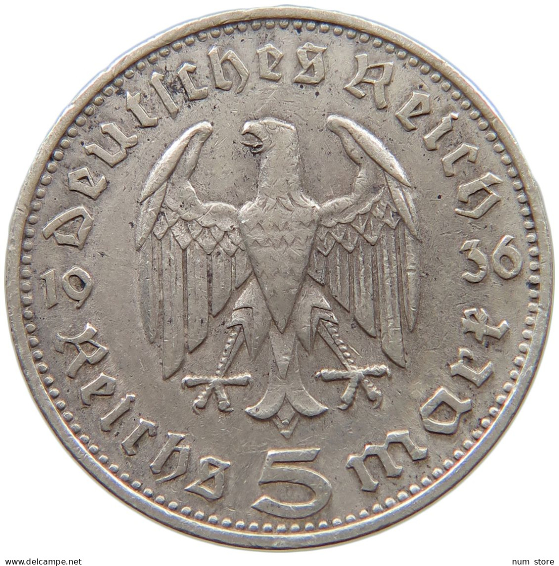 DRITTES REICH 5 MARK 1936 F  #a068 0643 - 5 Reichsmark