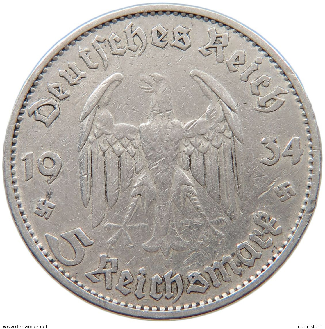 DRITTES REICH 5 MARK 1934 D  #c068 0371 - 5 Reichsmark