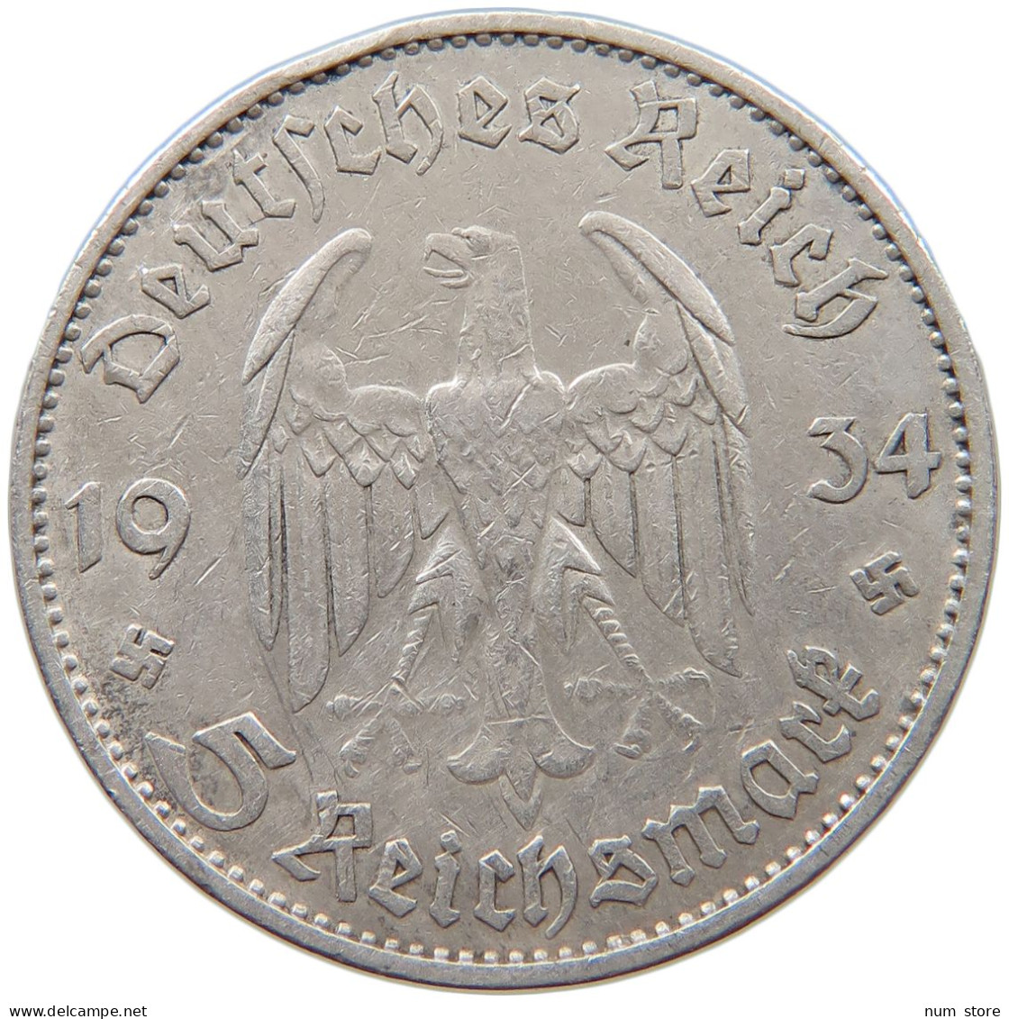 DRITTES REICH 5 MARK 1934 D  #c068 0365 - 5 Reichsmark