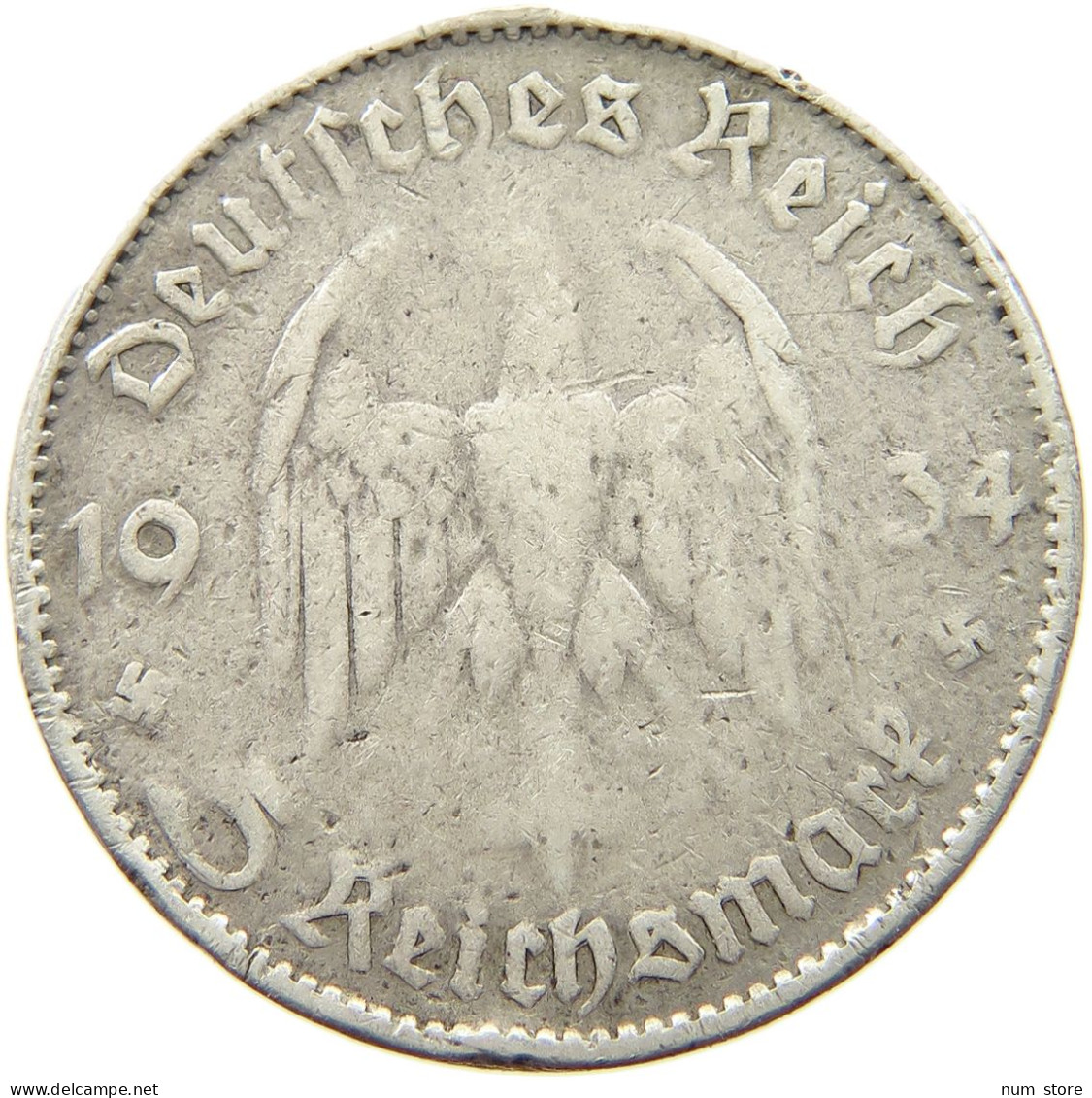 DRITTES REICH 5 MARK 1934 G ENGRAVED CACKIE JIMMIE #t125 0509 - 5 Reichsmark