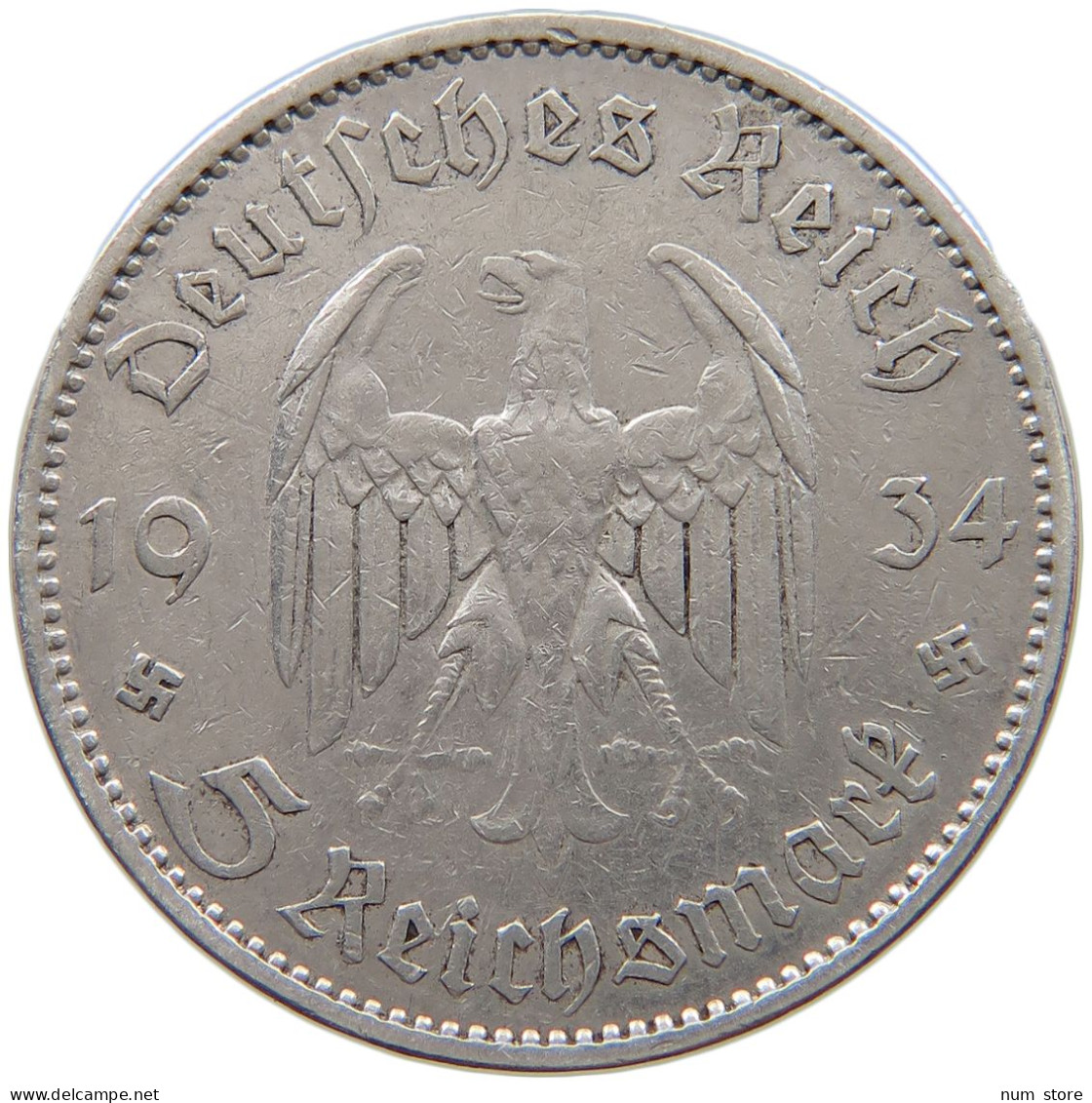 DRITTES REICH 5 MARK 1934 A  #a068 0691 - 5 Reichsmark