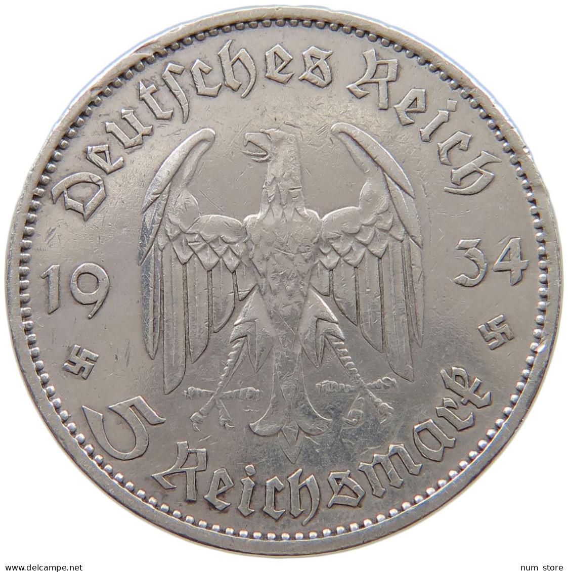 DRITTES REICH 5 MARK 1934 A  #a063 0713 - 5 Reichsmark
