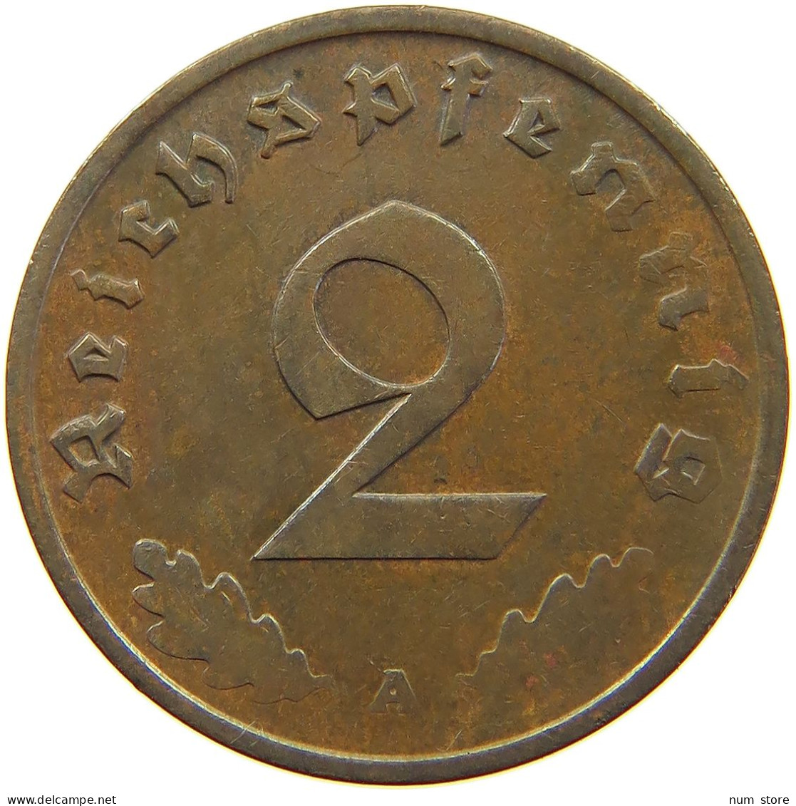 DRITTES REICH 2 PFENNIG 1937 A WEAK STRUCK #a074 0585 - 2 Reichspfennig